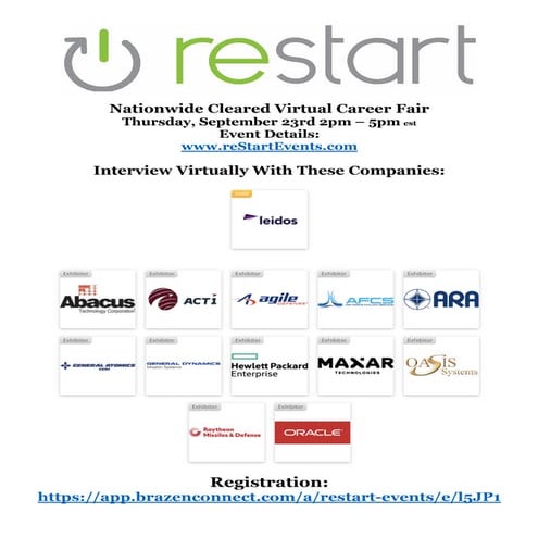 reStartEvents September 23rd Nationwide Cleared Career Fair Employer Directory