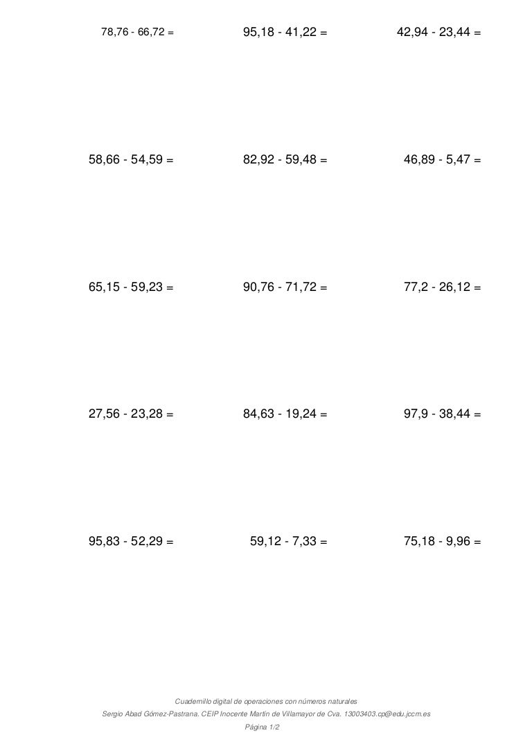 Restas con decimales