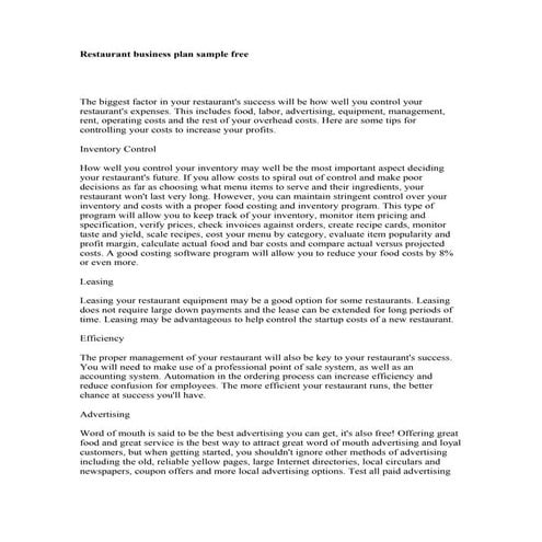 Restaurant business plan sample free