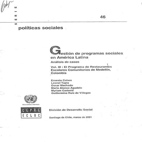 Restaurantes escolares comunitarios, Medellín, 2001.