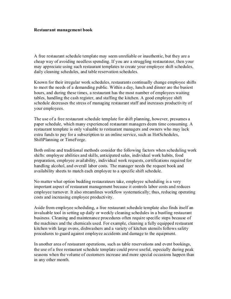 restaurant management book
