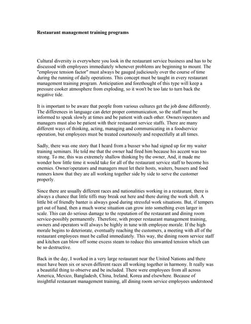 Restaurant management training prog...