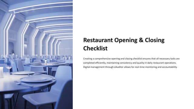 Restaurant Opening & Closing Checklist with eAuditor Audits and inspection