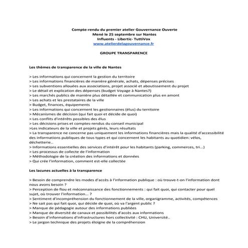 Restitution Groupe Transparence - Gouvernance Ouverte Nantes