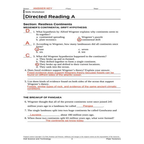 Restless continents directed reading a | PDF