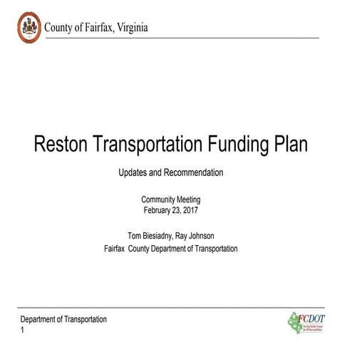 Reston Transportation Funding Plan: Updates and Recommendation-Community Meet...