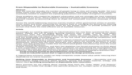 Restorable and sustainable economy