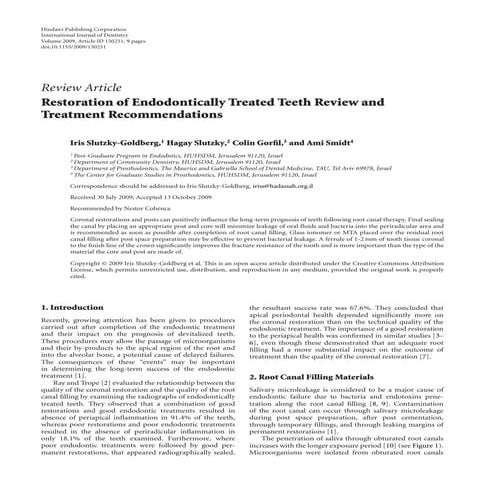 Restoration of endodontically treated teeth | PDF