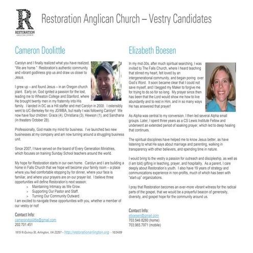 Restoration Vestry Candidates