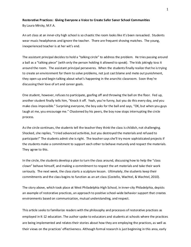 Feds Blog Promotes Restorative Justice >> Restorative Practices Laura Mirsky Feds Blog Promotes Restorative Justice >> Restorative Practices Laura Mirsky
