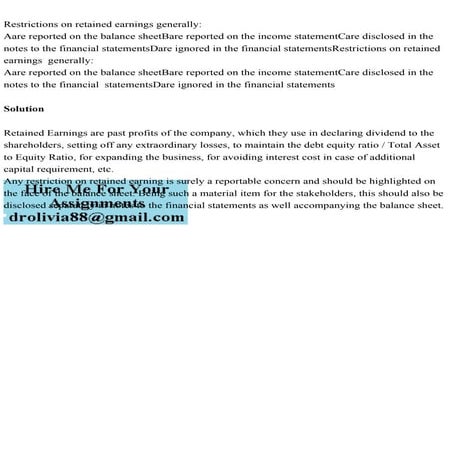 Restrictions on retained earnings generallyAare reported on the b.pdf