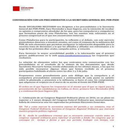 Resultado conversacioìn con precandidatos sg psm socialismo necesario