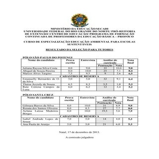 Resultado da Seleção de Tutores