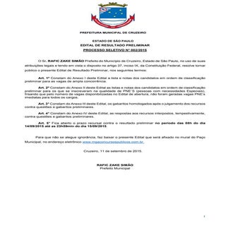 Resultado Processo Seletivo 002.2015