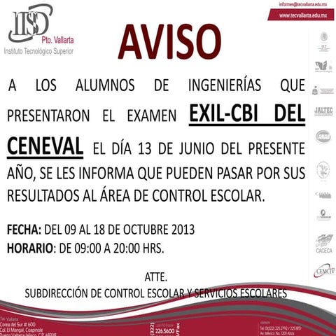 Resultados examen exil cbi ceneval