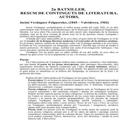 Lit. catalana.  Resum autors XIX I XX . 2n batx 