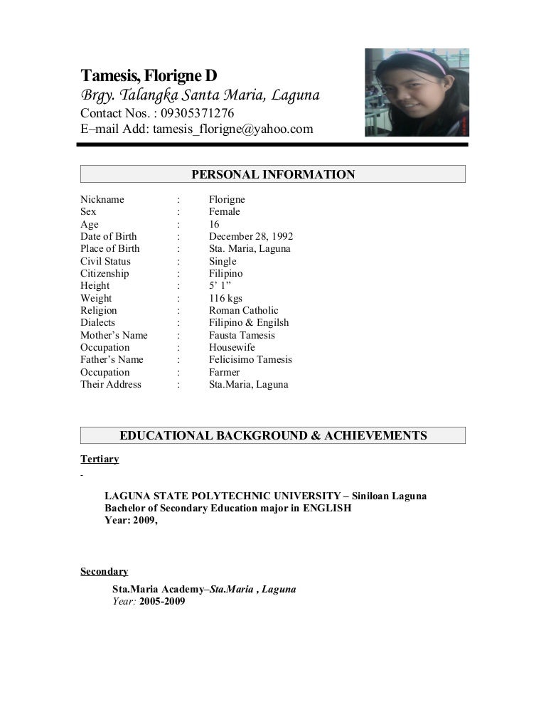 resume personal information