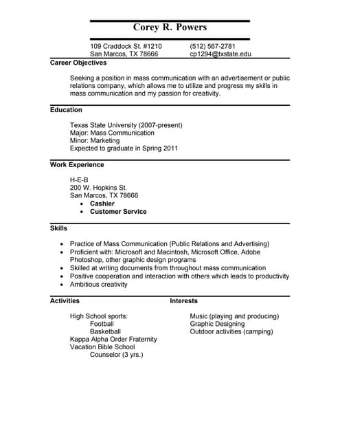 Christina L Kaemmerlen Mass Communication Resume 2016