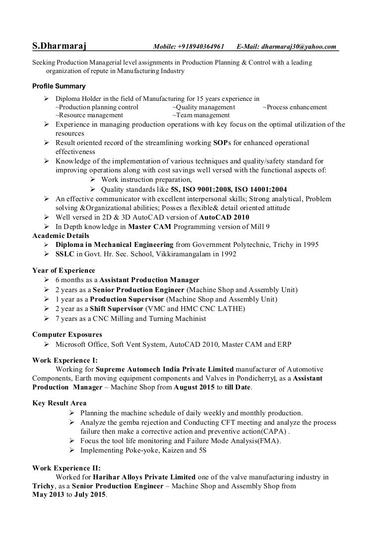 resume production engineer
