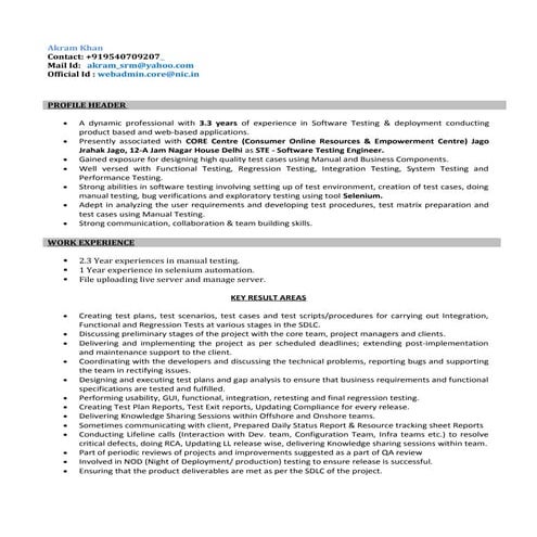 Resume For Software Test Engineer 