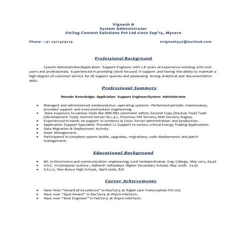 Resume-System Administrator