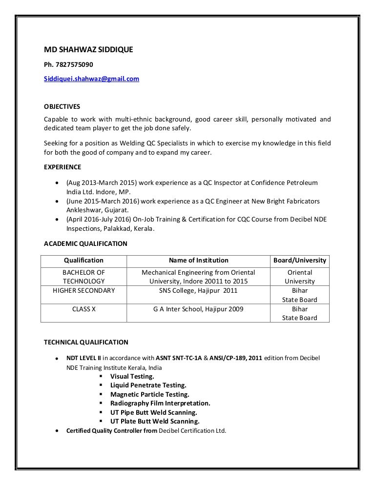 Contoh Cv Welding Inspector