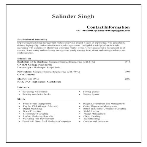 Salinder Resume 