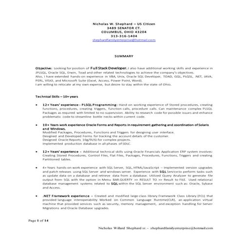 Resume database programmer oracle-2018