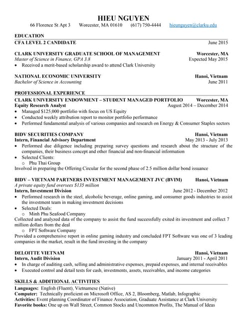 Chartered financial analyst designation resume