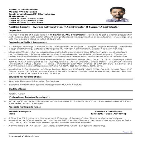 Resume IT administrator