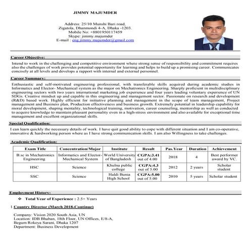 Curriculum Vitae of Jimmy Majumder 