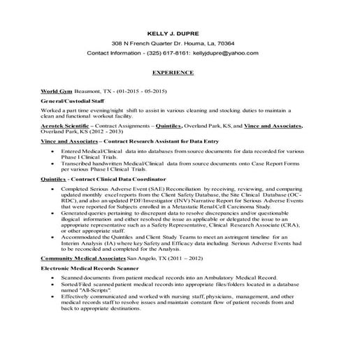 Resume   kelly j. dupre 2016 from la
