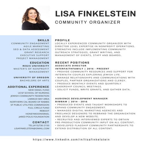 Resume lisa-finkelstein-2018-san-francisco-community-organizer