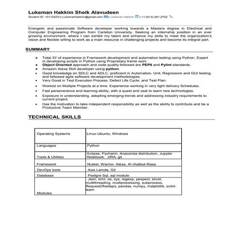Resume   lukeman hakkimsheikalavudeen