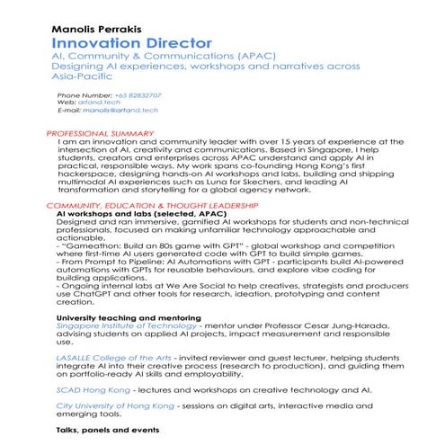 Manolis Perrakis - Innovation Director Resume