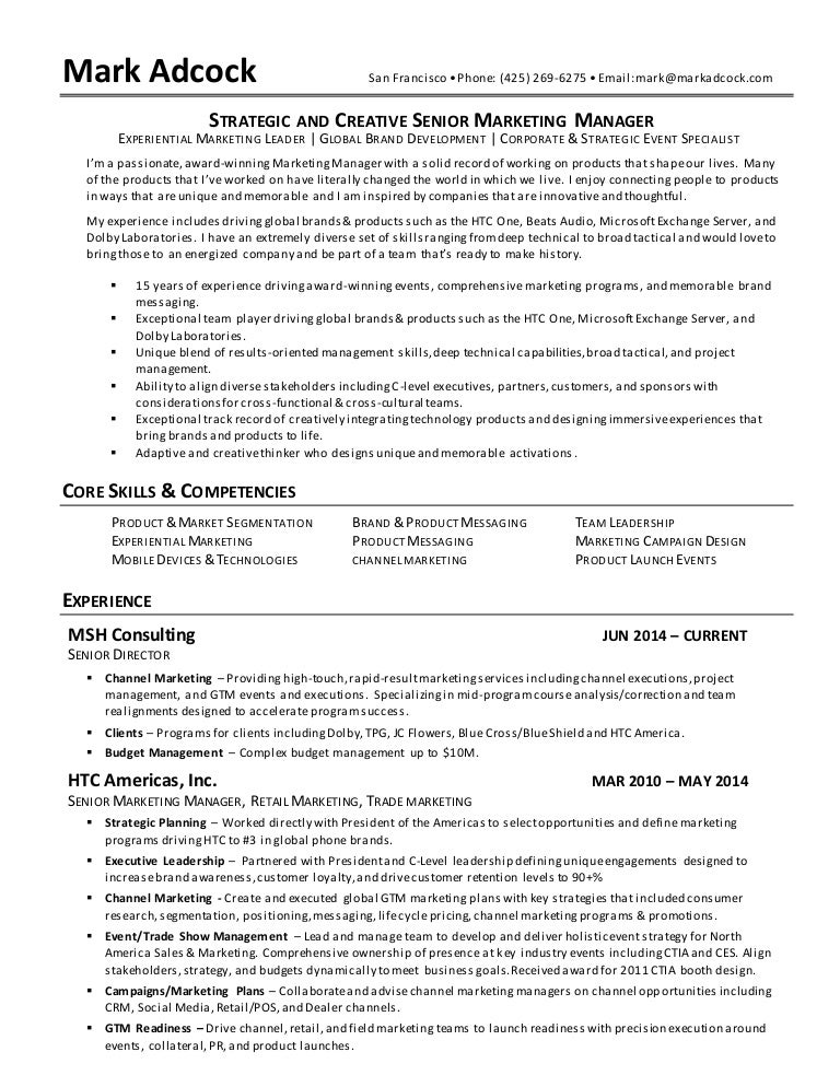 senior marketing manager experiential marketing experiential marketing resume