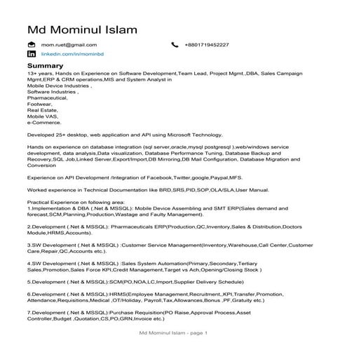 Resume of Md Mominul Islam