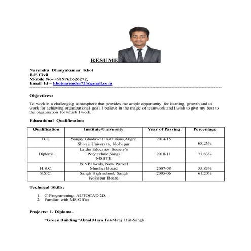 Resume narendra khot b.e. civil(1)