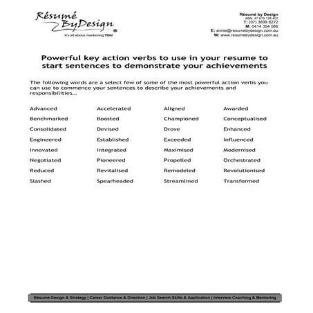 Resume powerful key action verbs