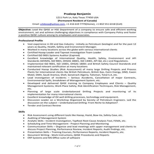 Resume   pradeep benjamin