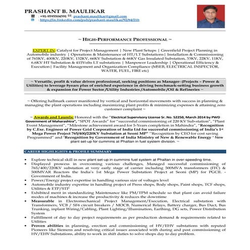 Resume Power project planning & maintenance.