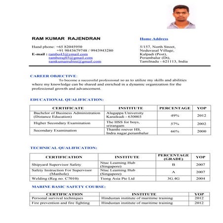 Resume - Ramkumar Rajendran | DOC