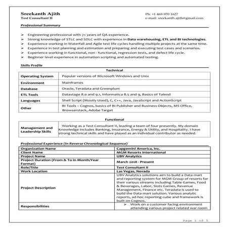 Test Consultant II - Sreekanth Ajith | PDF