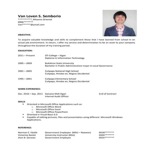 Sample Resume for OJT