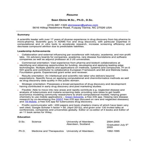 Resume 2013 sean ekins