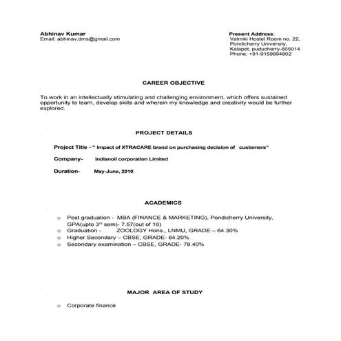 Resume abhinav kumar | DOC