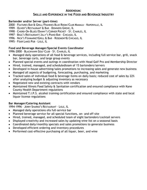 addendum to resumes