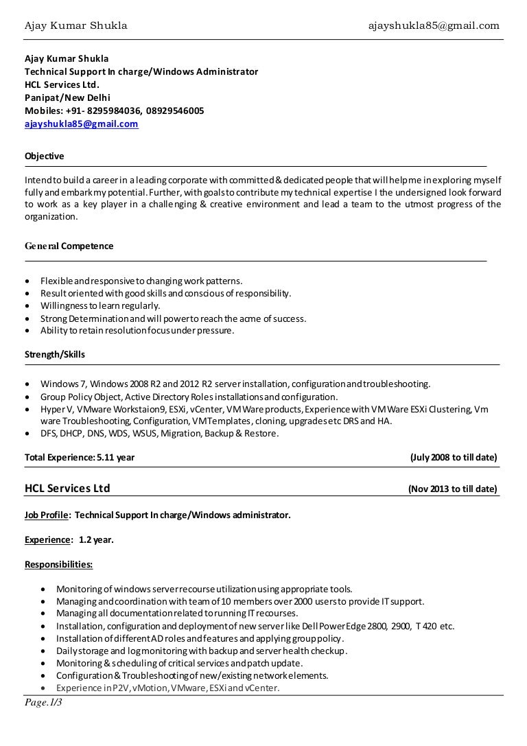 Resume Vmware Expert Resume resume ajay shukla windows server vmware admin
