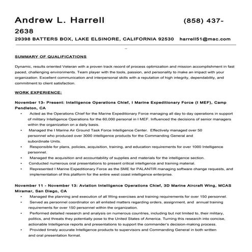 Resume Andrew L. Harrell jan 2016