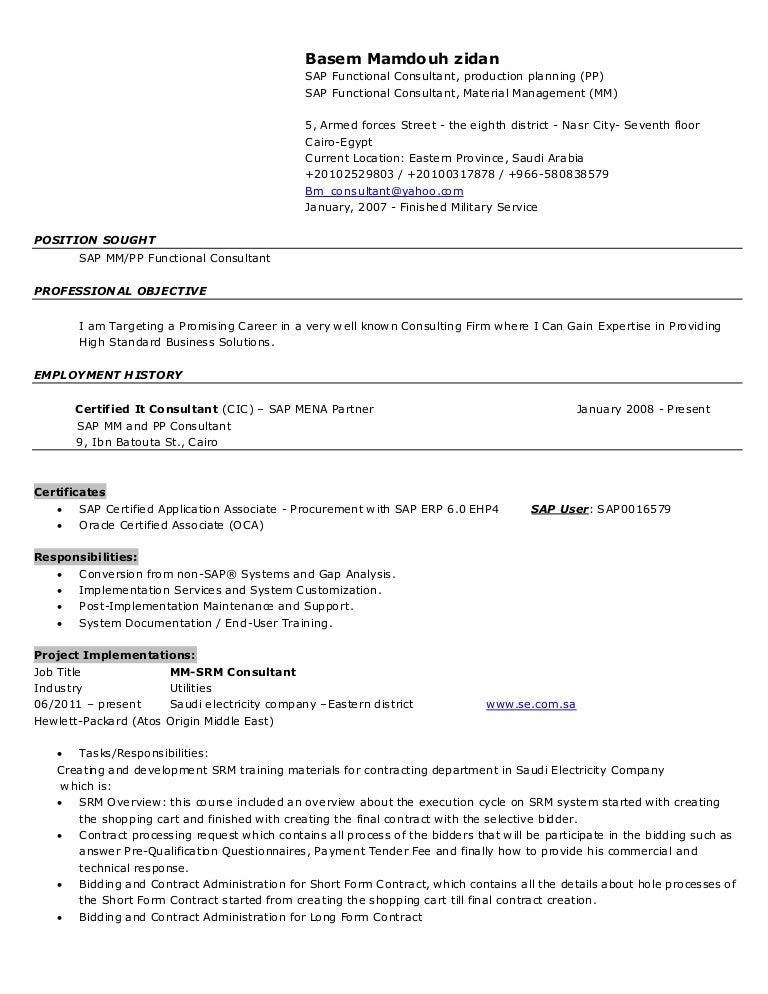sap mm consultant resume